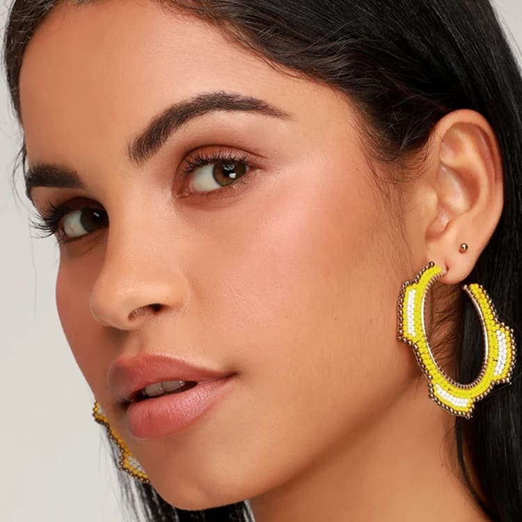 yellow beaded statement earrings