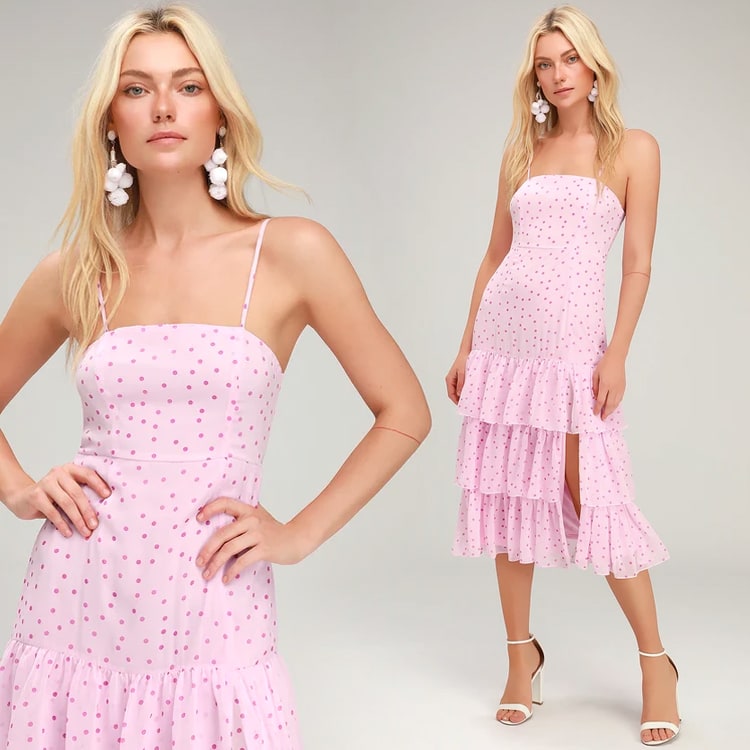 pink polka dot dress- polka dot midi dress