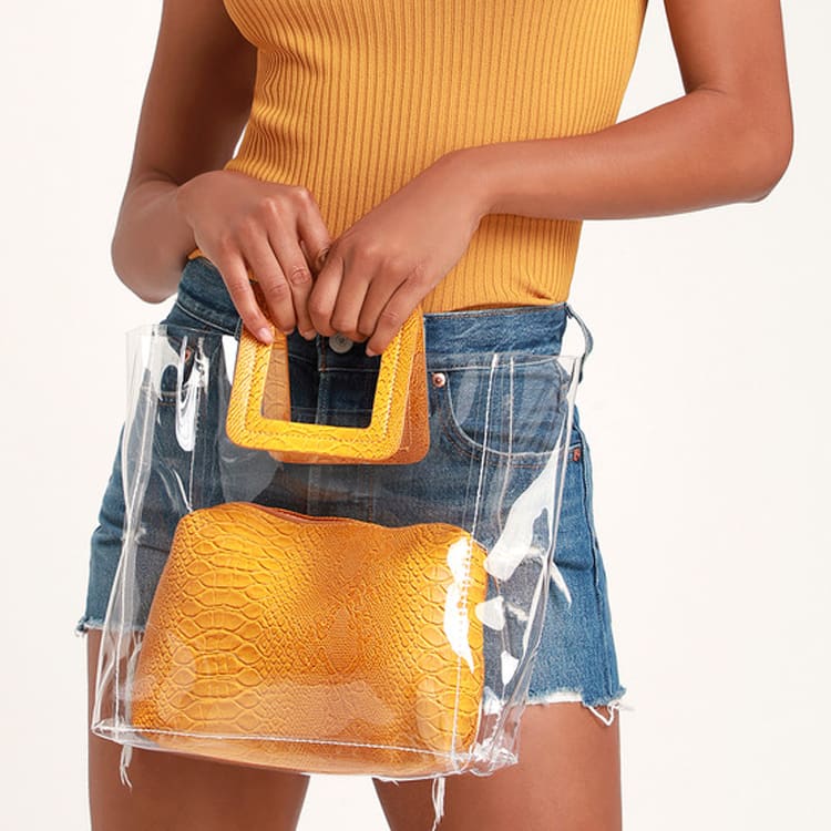 clear and mustard yellow snake tote