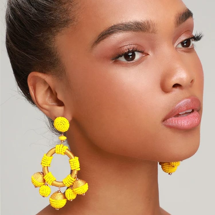 sevan yellow beaded statement earrings