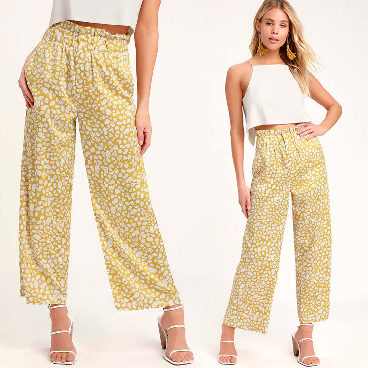 mustard yellow print culottes