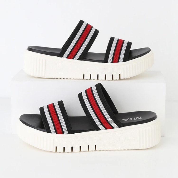 black striped platform slides -chunky sandals
