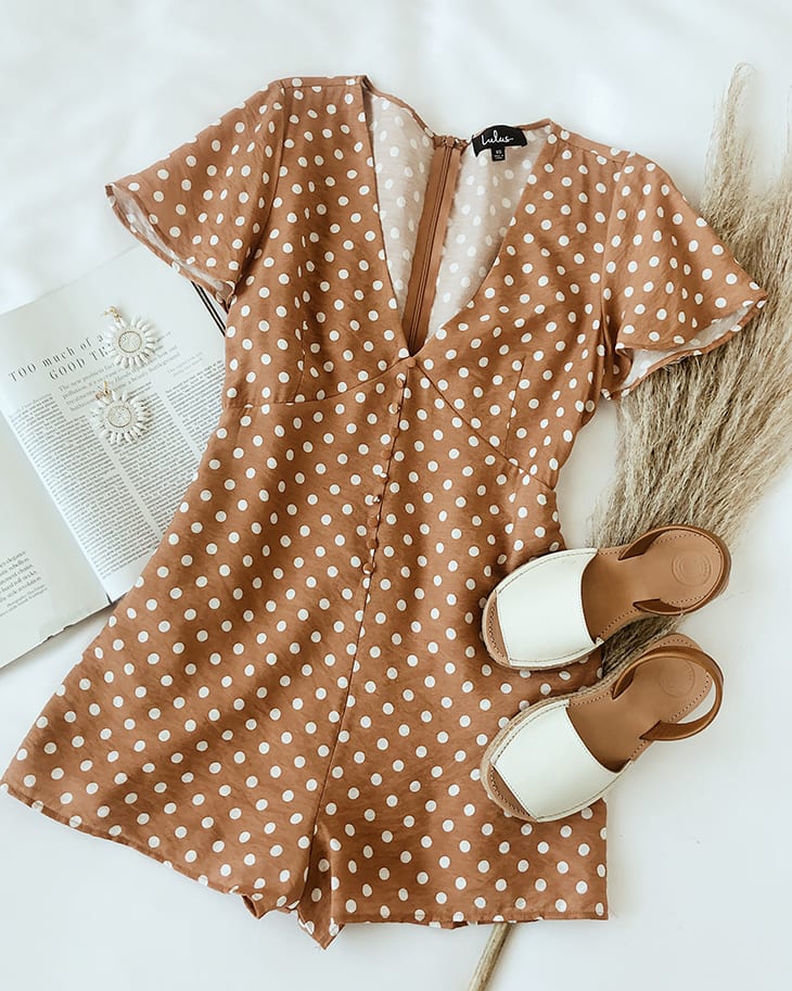 brown dress with white polka dots