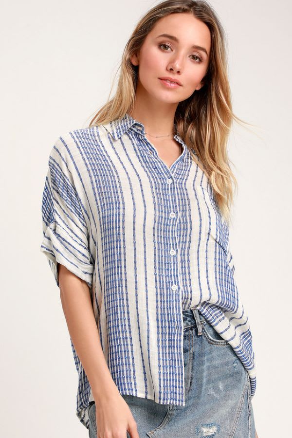 blue and white striped button down shirt -list of summer essentials - wardrobe essentials - wardrobe checklist- summer capsule wardrobe - closet essentials