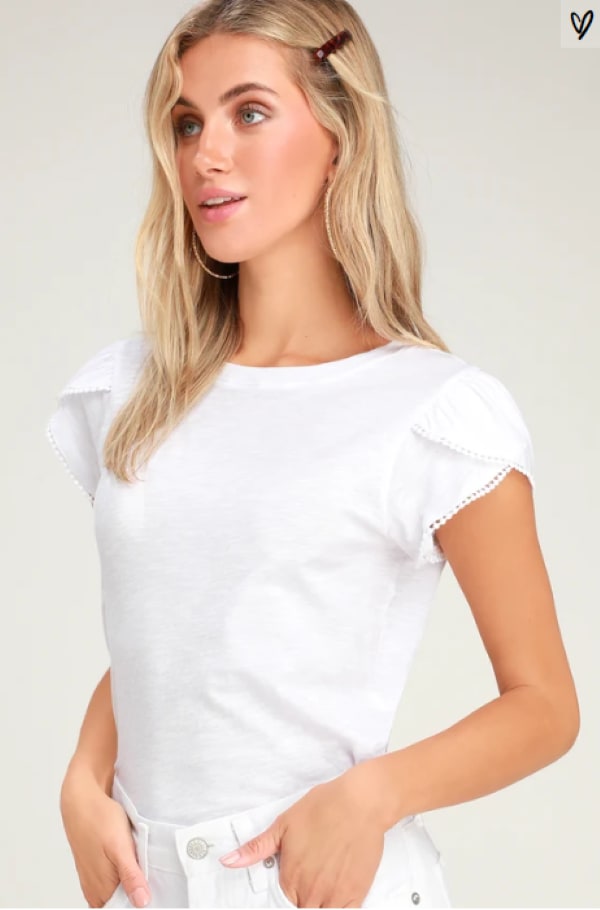 white tee with tulip sleeve- list of summer essentials - wardrobe essentials - wardrobe checklist- summer capsule wardrobe - closet essentials