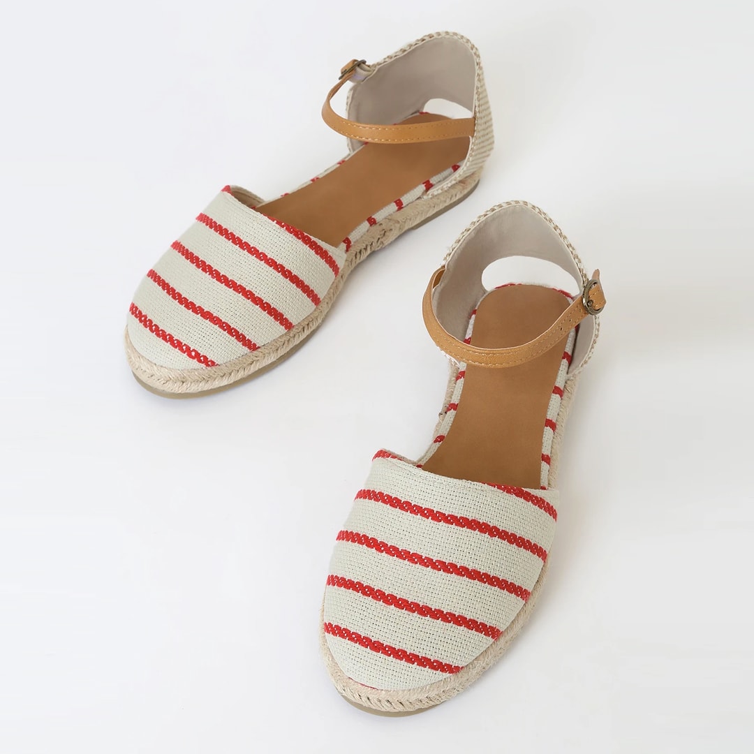 red and white striped espadrille sandals for beach style fashion