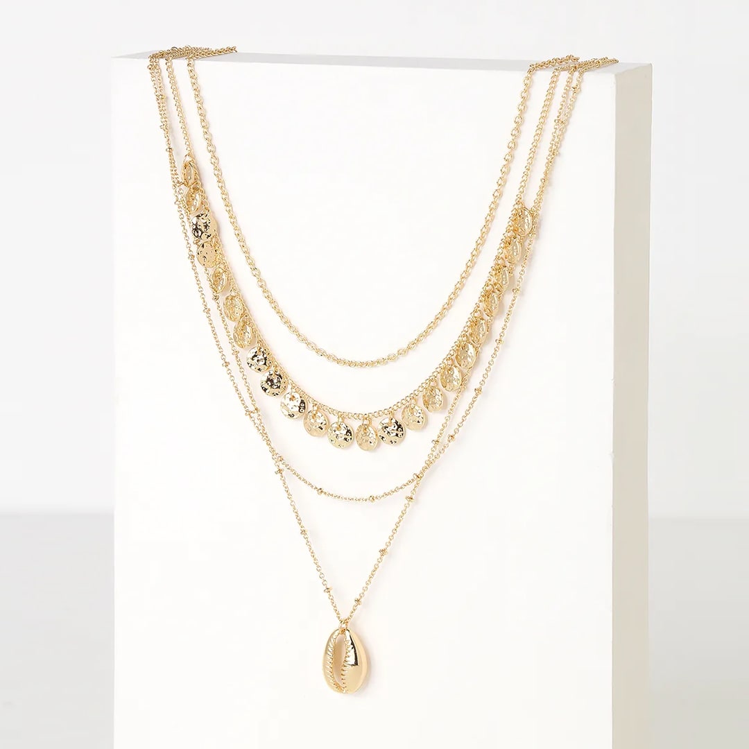 layered gold shell necklace