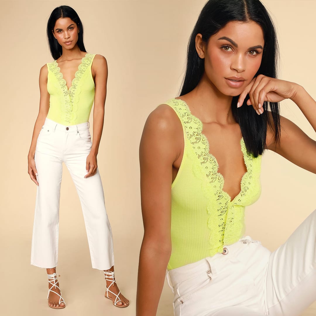 light yellow ribbed bodysuit