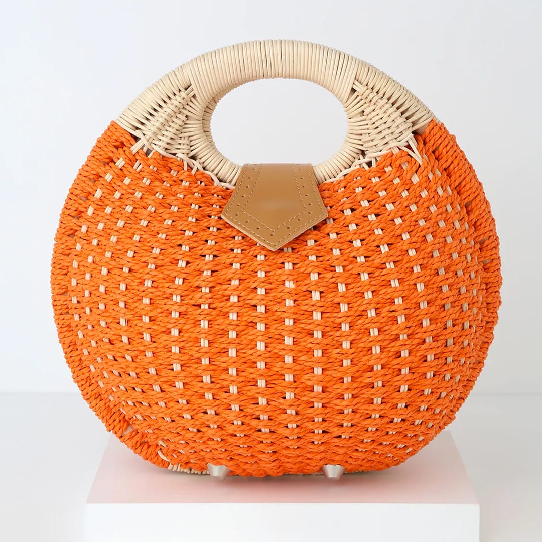 orange woven circle bag