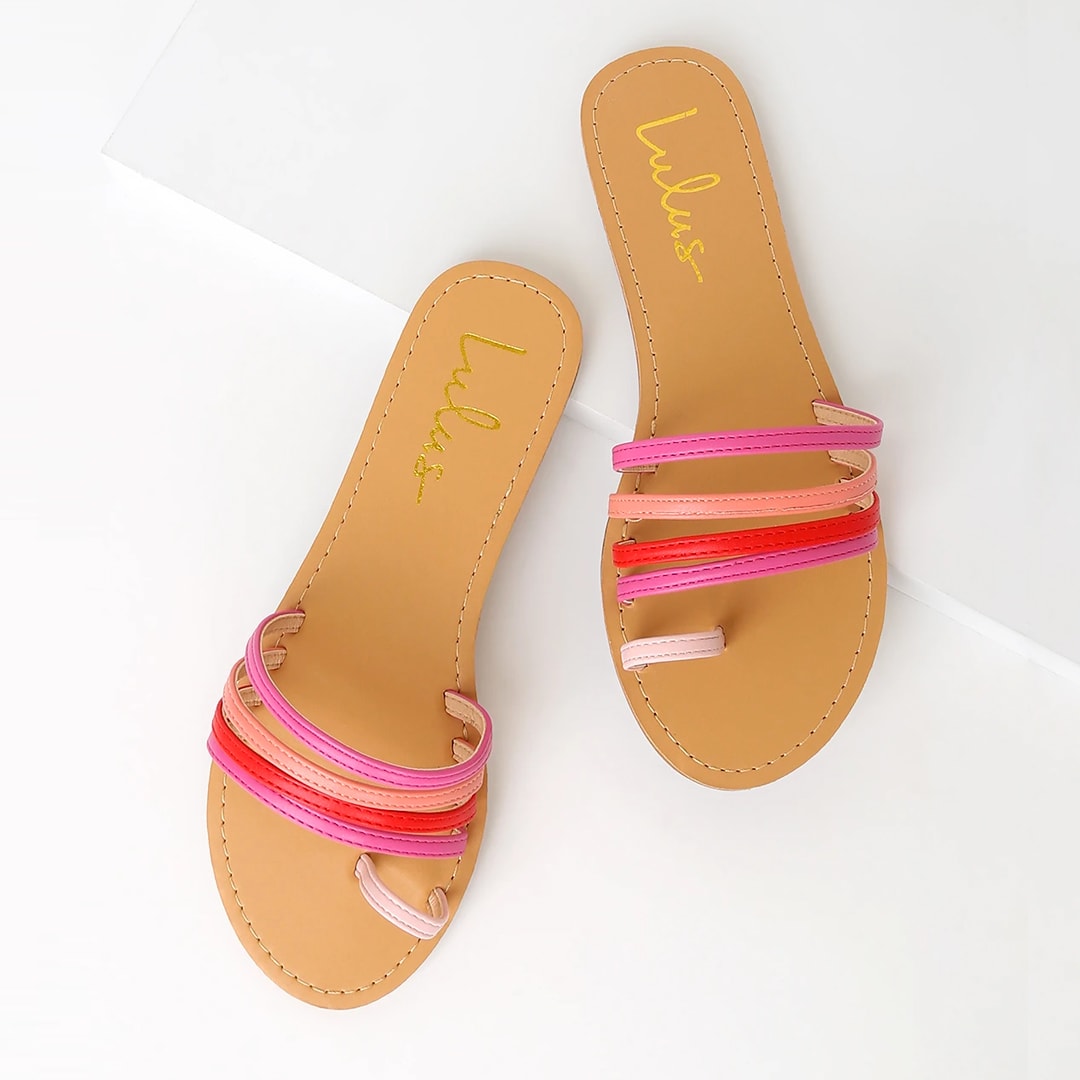 multi strap pink slide sandals