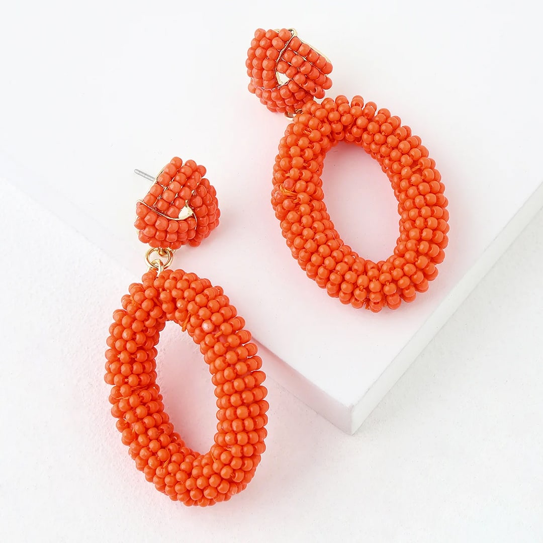 blood orange beaded earrings