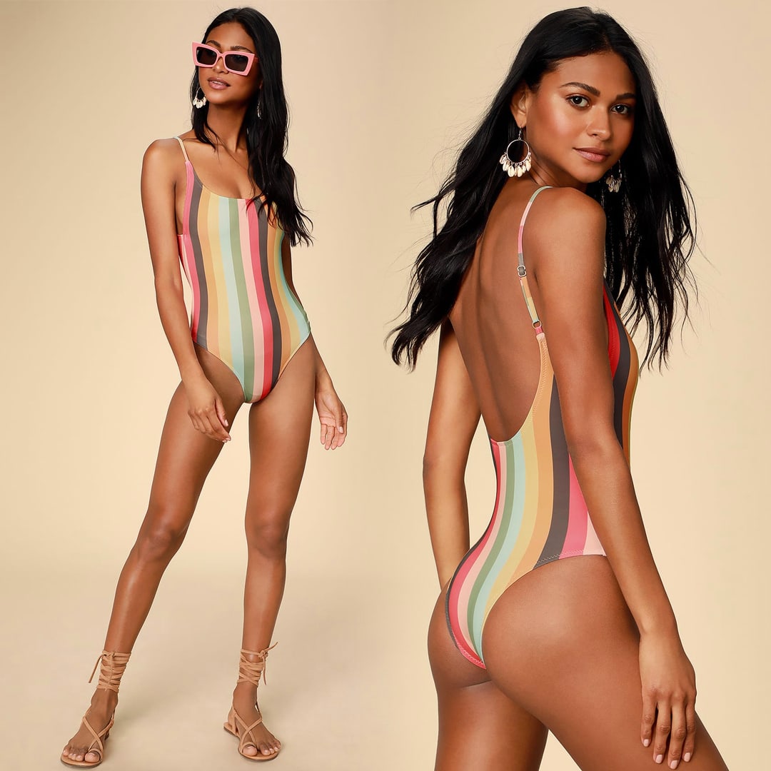 multi color striped swimsuit one piece