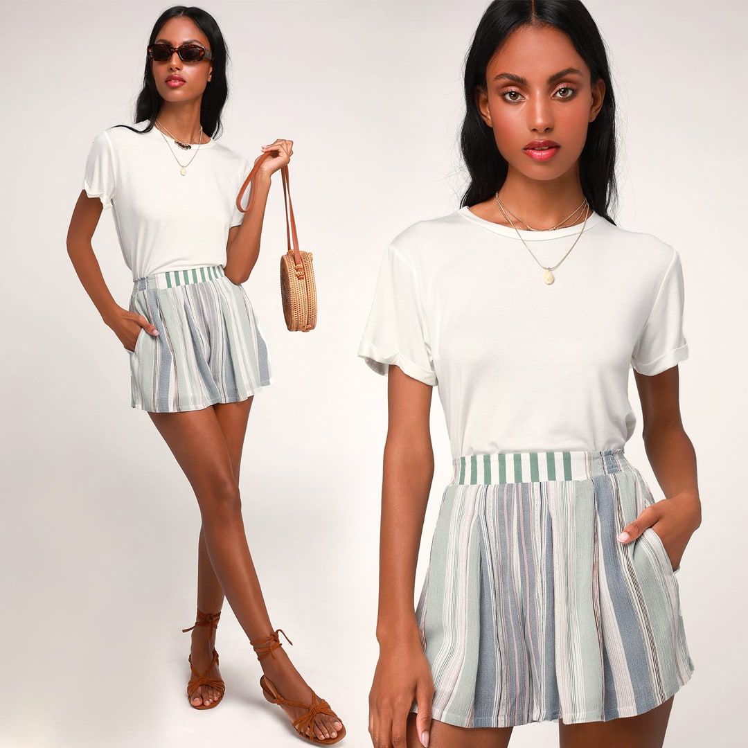 sage green striped shorts