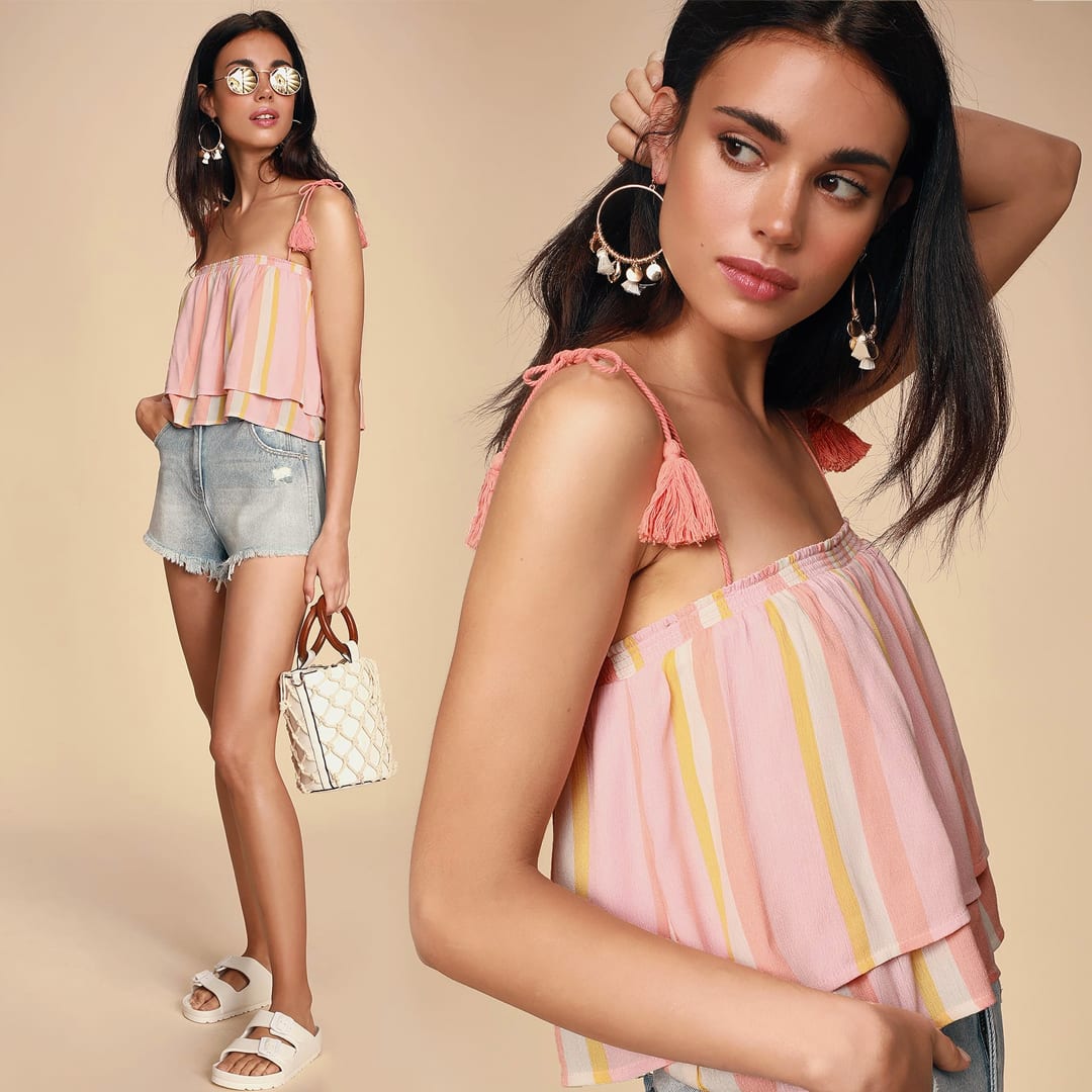 pink multi striped crop top