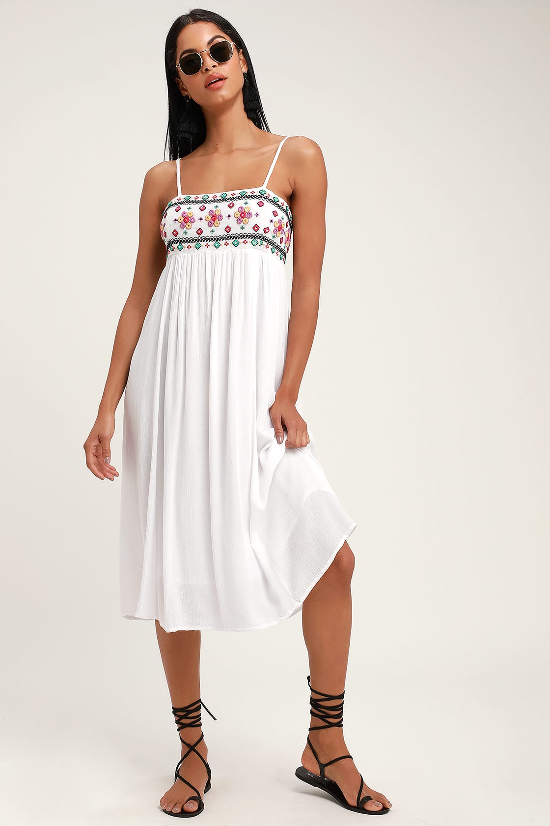 embroidered empire waist white dress