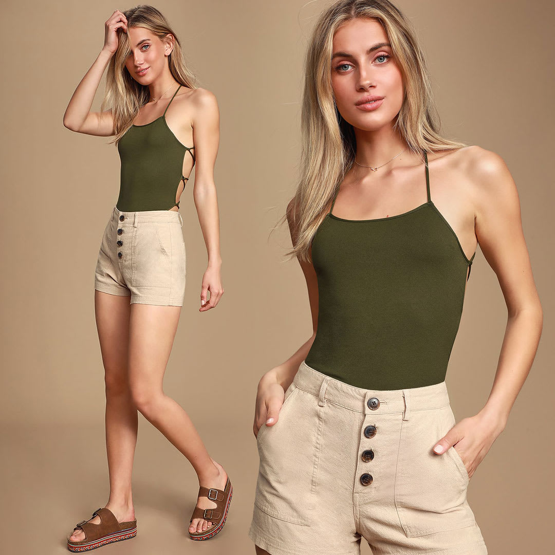 army green backless tank