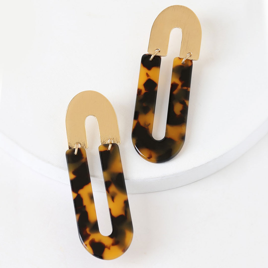 gold and tortoise shell minimalist earrings