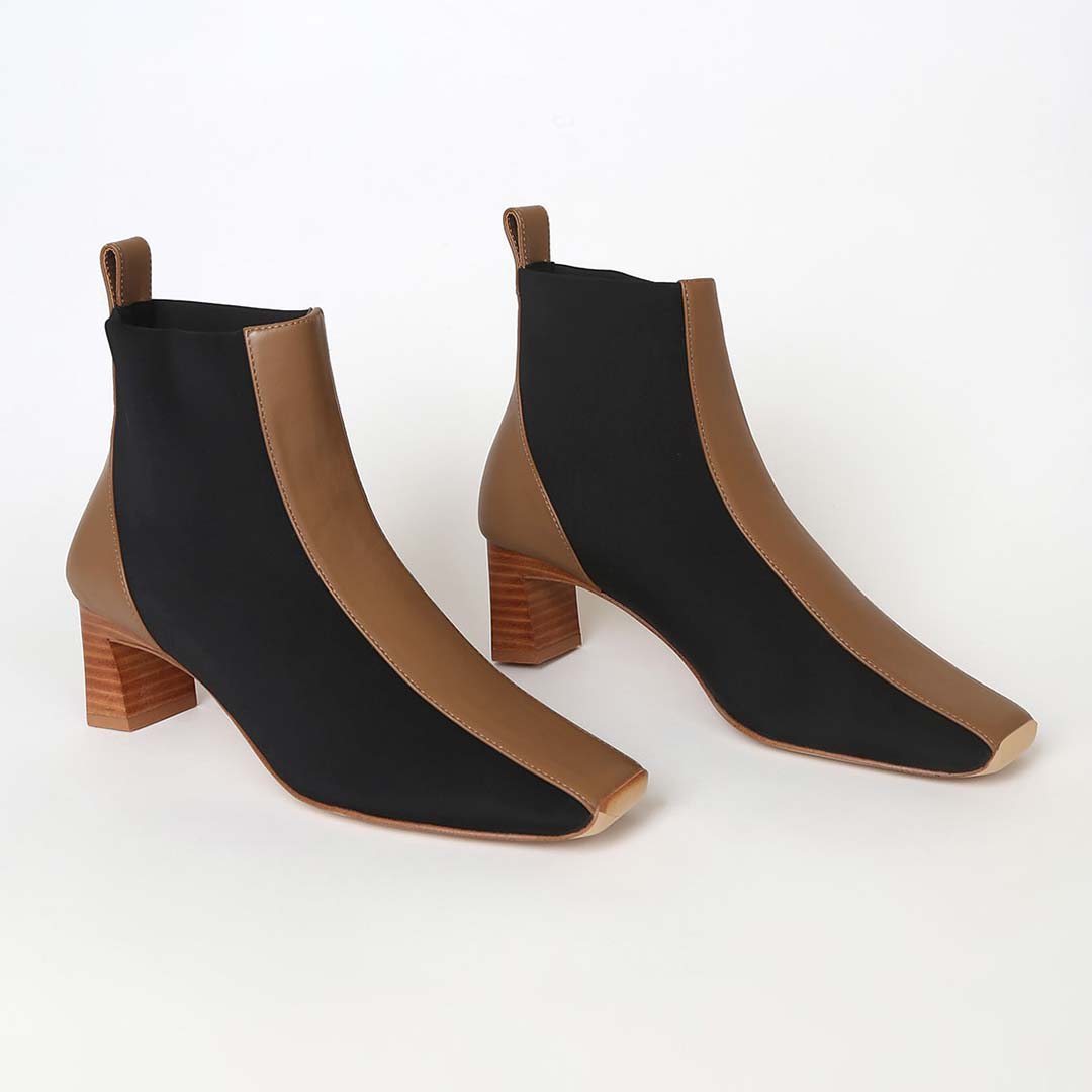 two tone black and brown boots