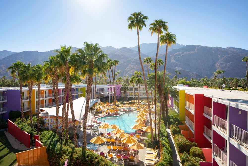 aerial view of the saguaro hotel in palm springs
