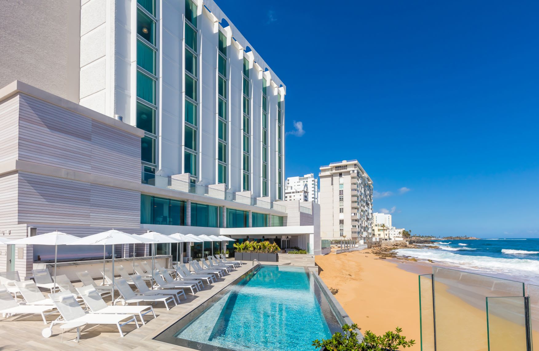 view of ocean and Serafina hotel, of the best beach vacations in US