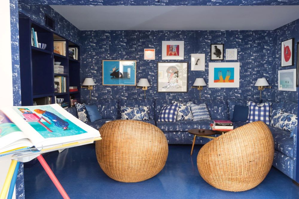 blue on blue instagrammable hotel room inside holiday house, one of the most insta-worthy hotels in palm springs