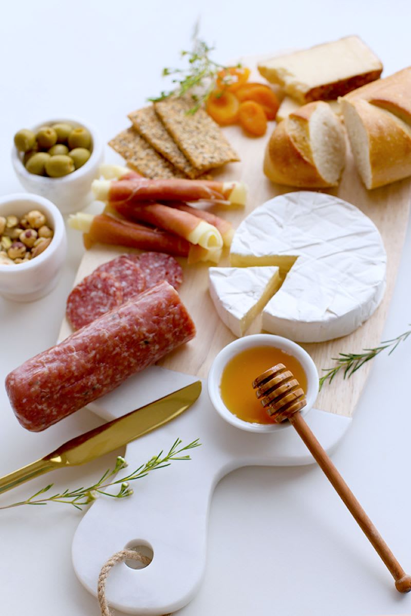 charcuterie board for national wine and cheese day