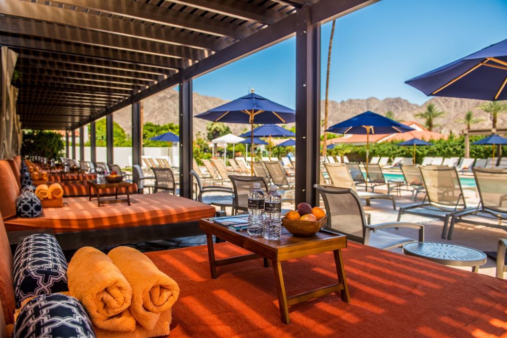 cabana and pool view from la quinta, one of the most instagrammable hotels in palm springs