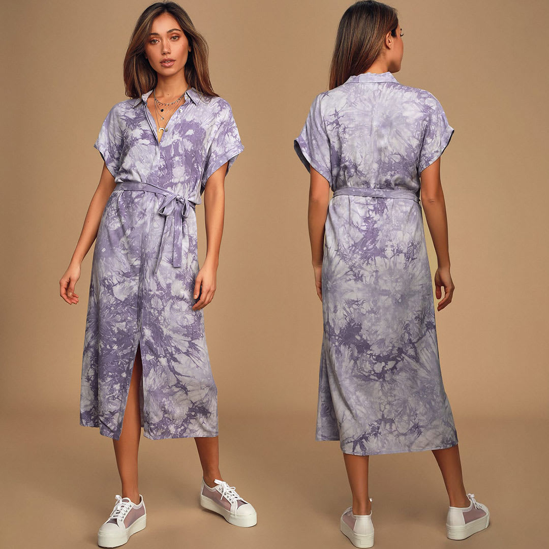 purple tie dye shirtdress