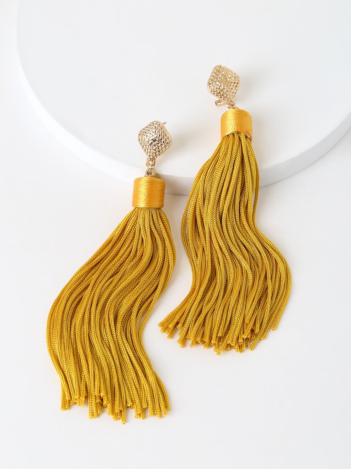 mustard yellow tassel earrings
