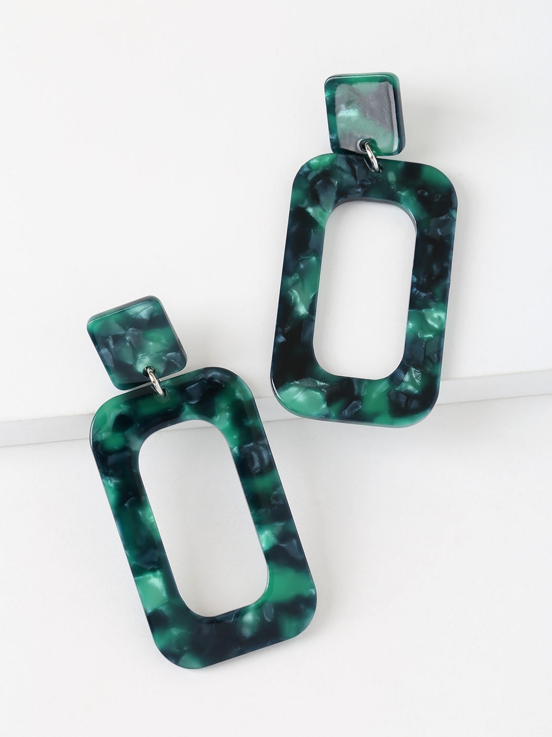 green acetate rectangle earrings
