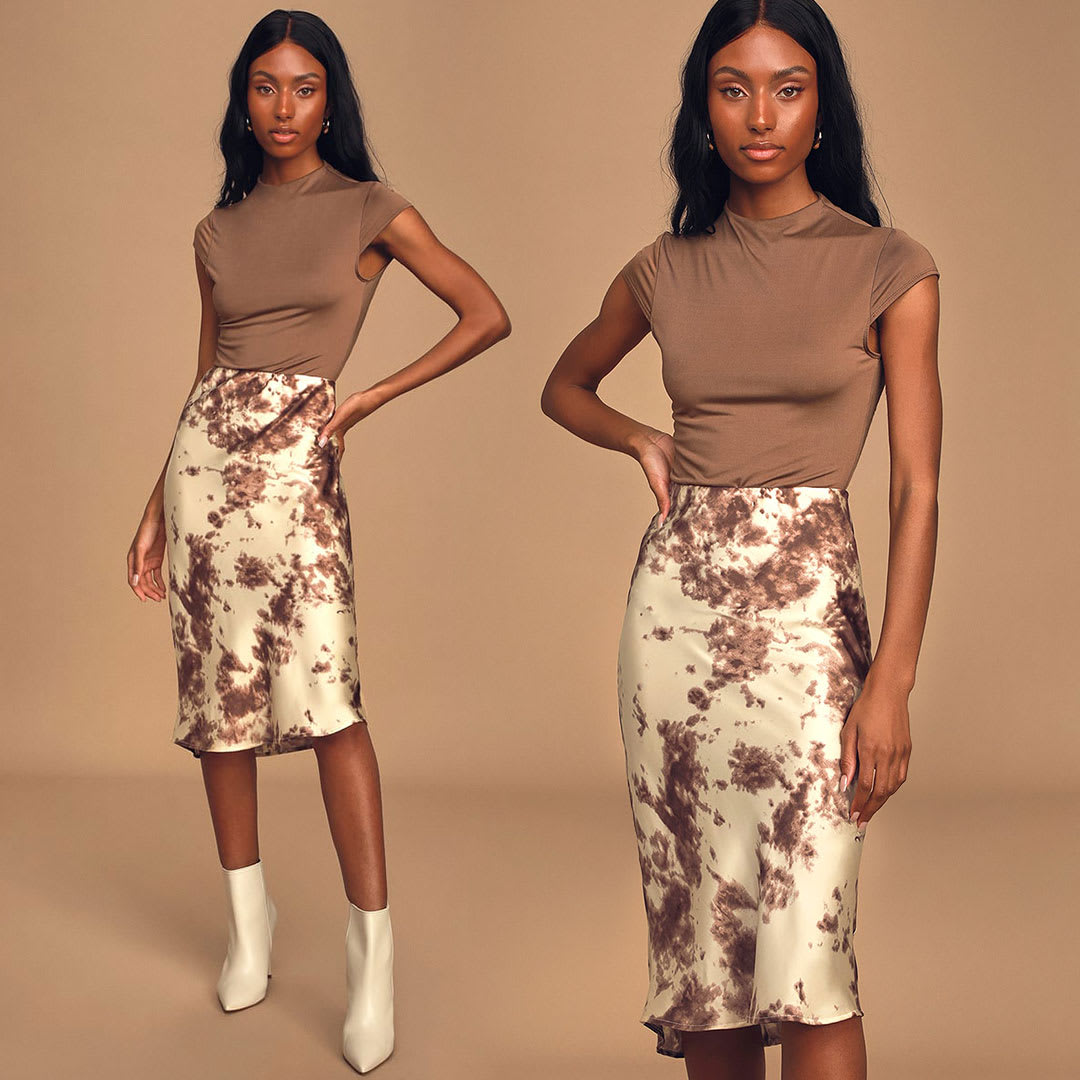 brown and cream tie dye skirt