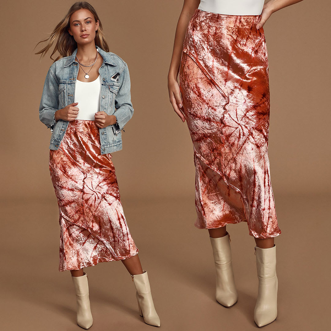 rust pink tie dye skirt