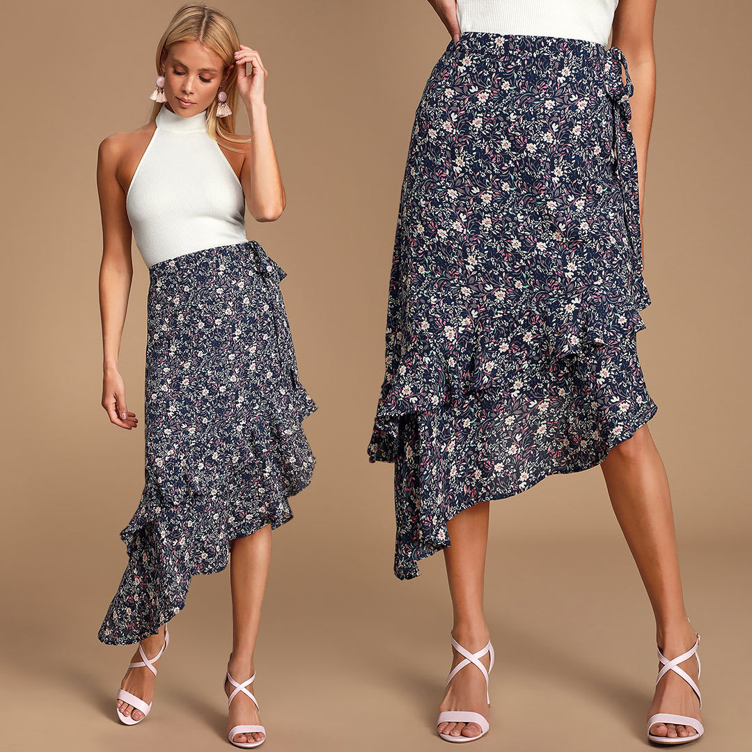 blue floral ruffled prairie skirt