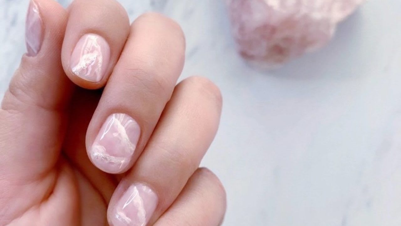 Nail Art Designs You'll Want to Wear : Pink Marble Coffin Nails