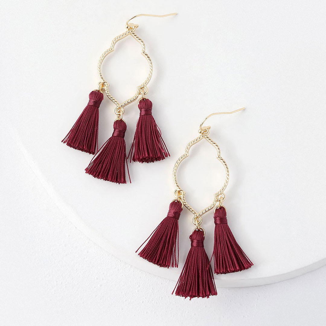 burgundy and gold tassel earrings