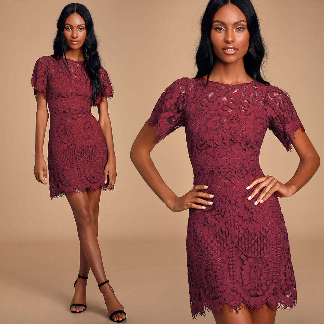 lace burgundy dress