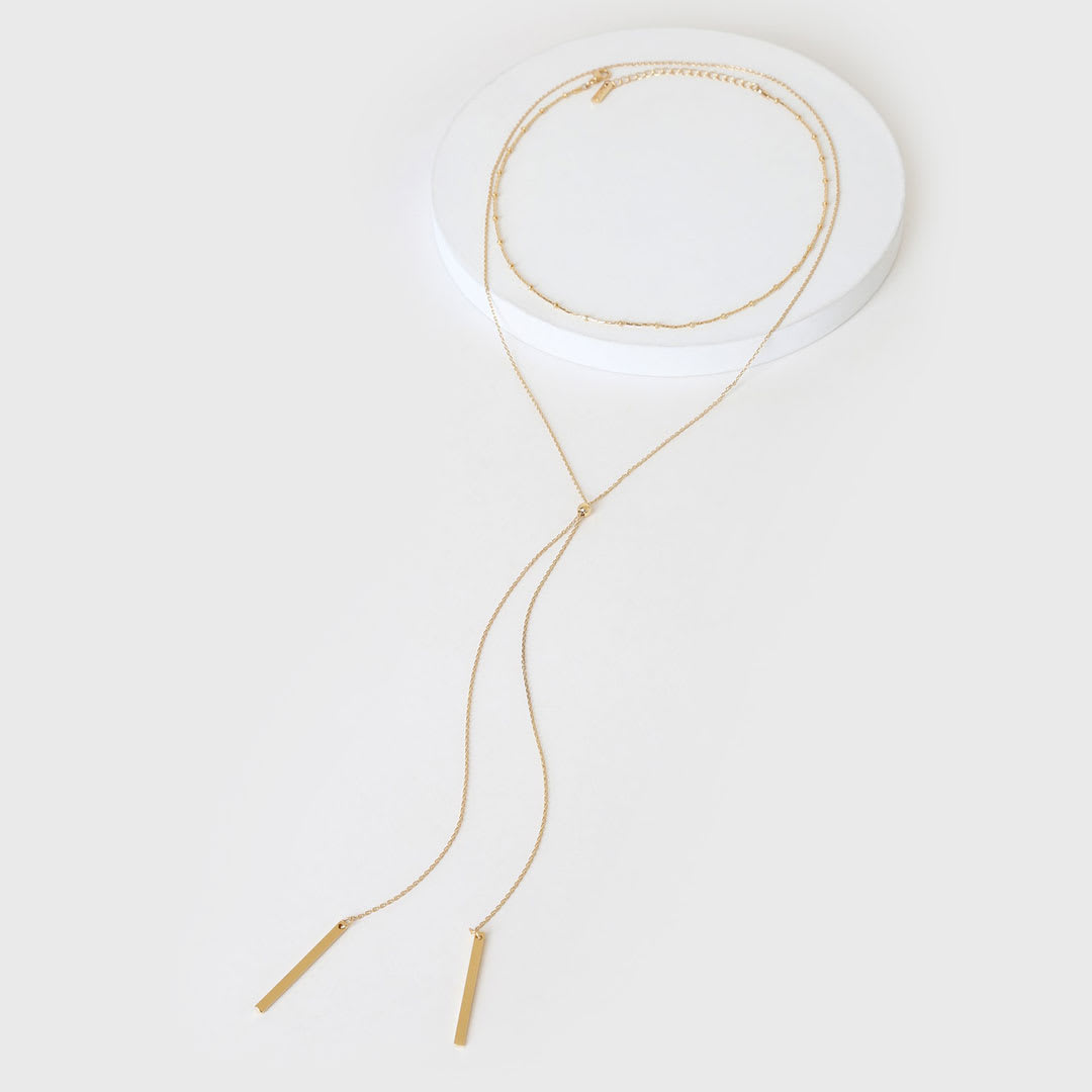 gold layered lariat necklace
