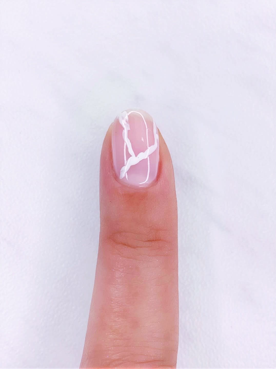 step 2 pink marble nails inspired by rose quartz crystal