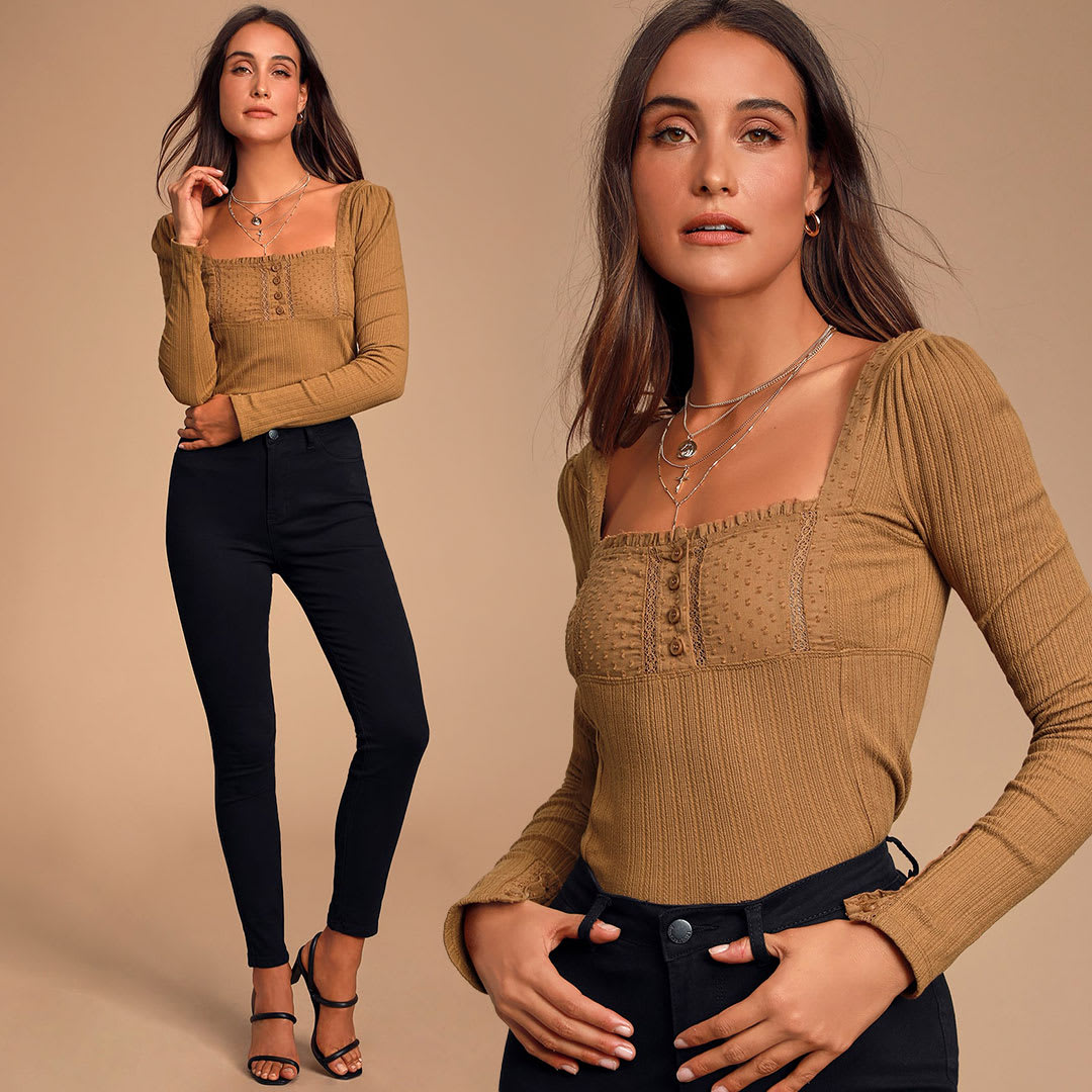 brown prairie top with square neck