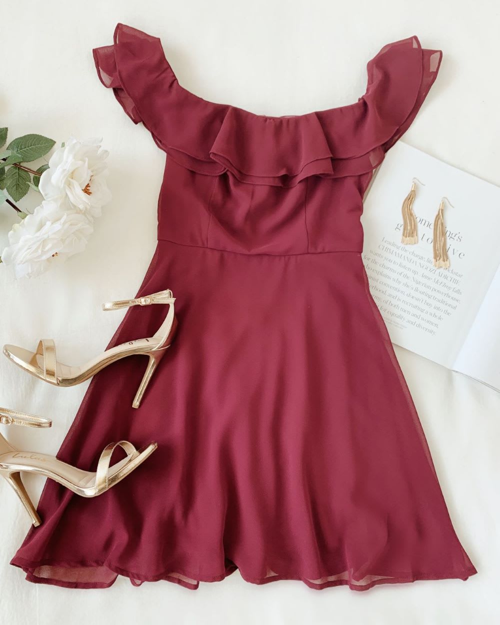 maroon and gold outfit