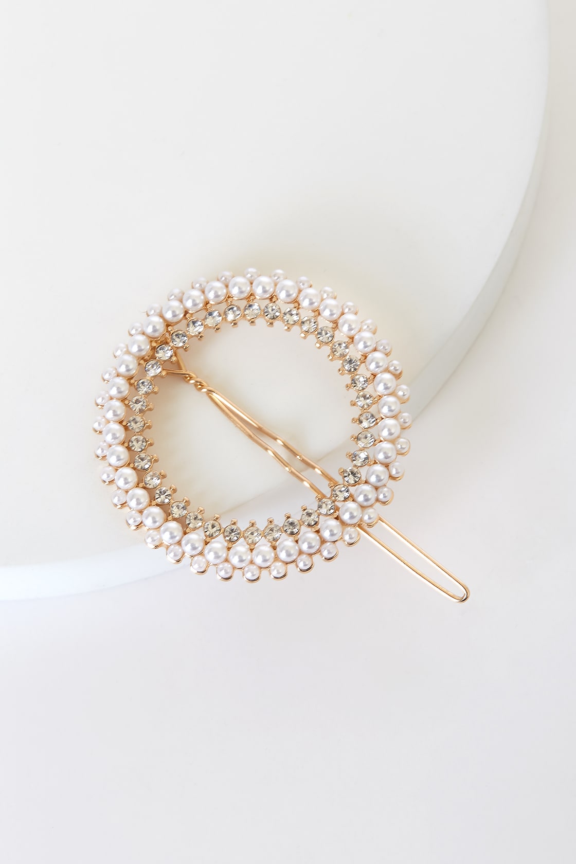 pearl and rhinestone circle bridal hair clip