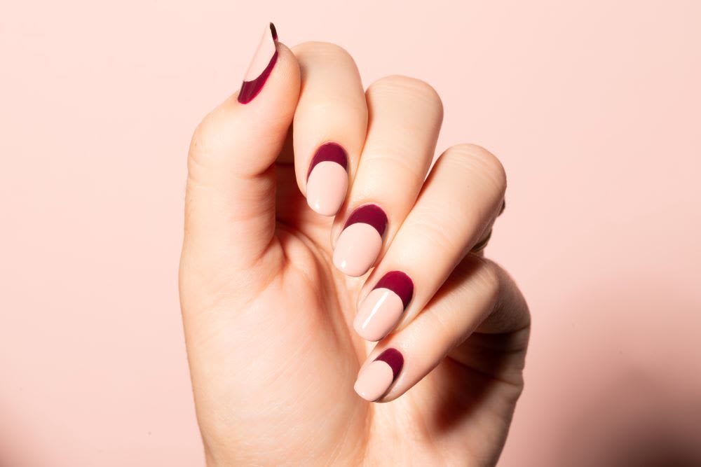 Stunning TwoColor Nails in Blush and Burgundy Fashion Blog