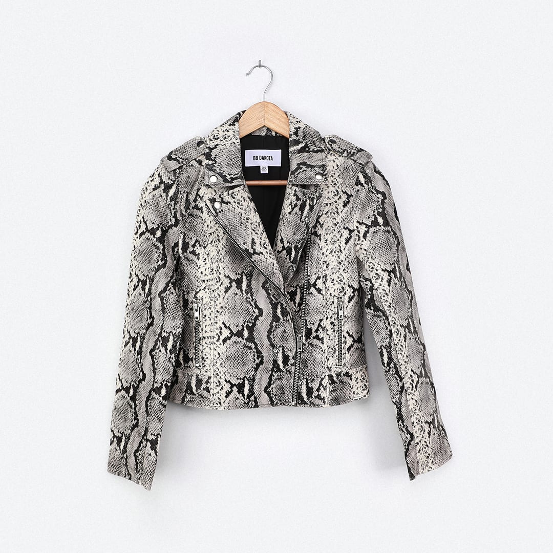 snake print vegan leather jacket