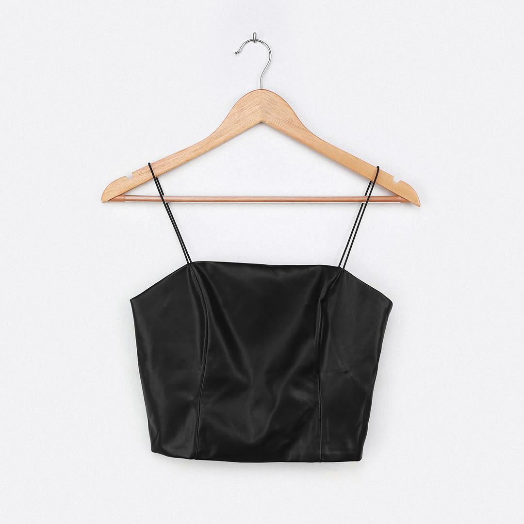 black vegan leather crop top