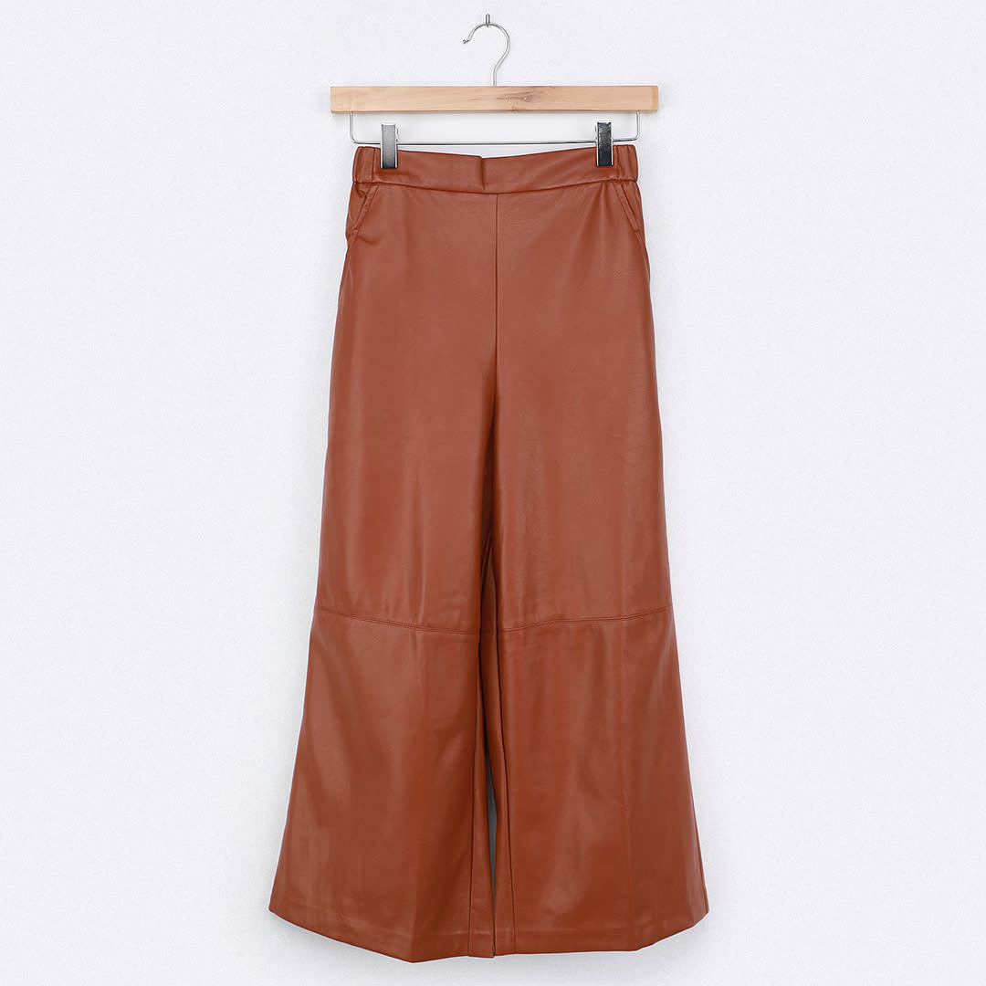 brown vegan leather culotte pants