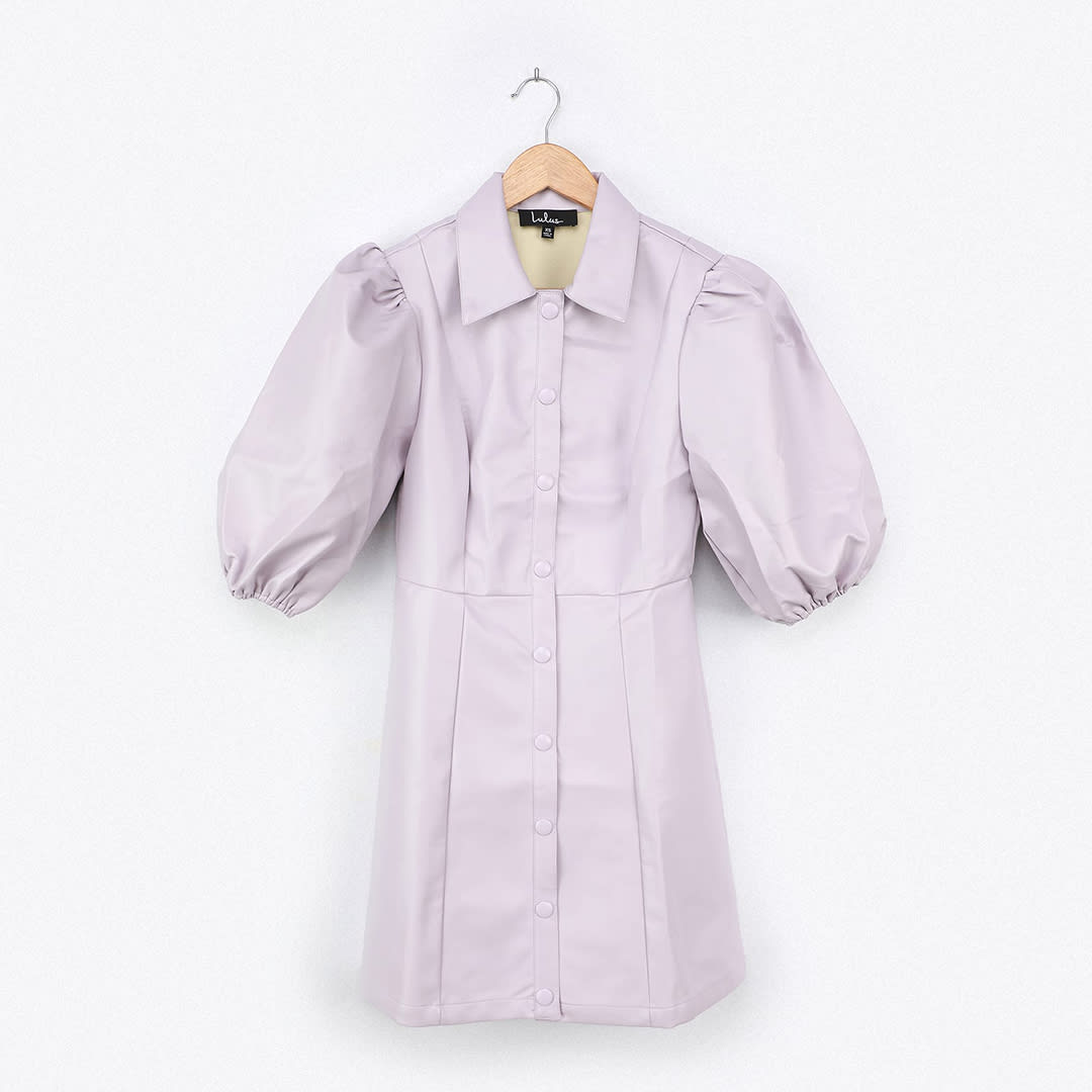 lavender vegan leather puff sleeve drss