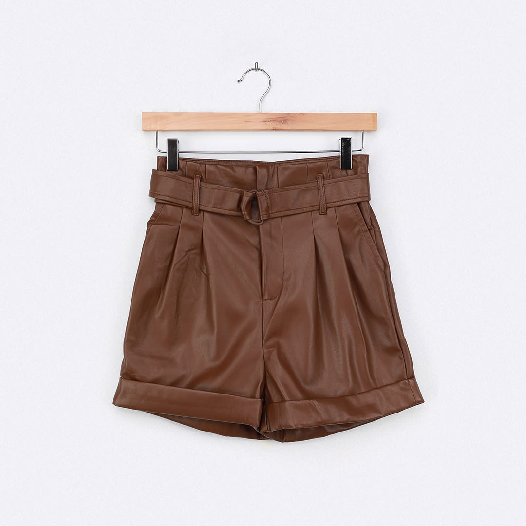 brown vegan leather shorts