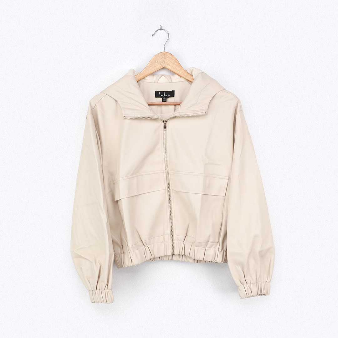 off-white vegan leather bomber jacket