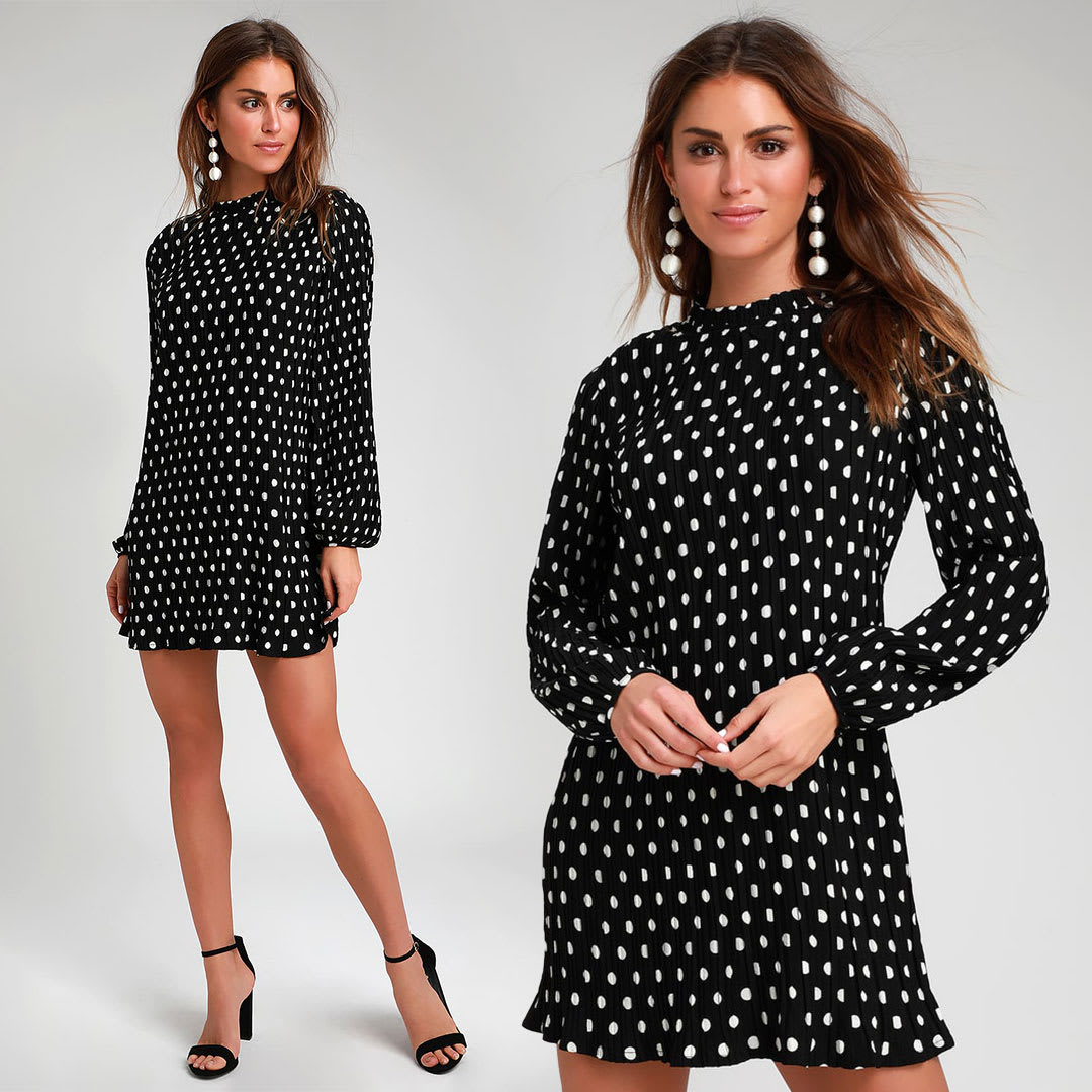 black polka dot long sleeve dress