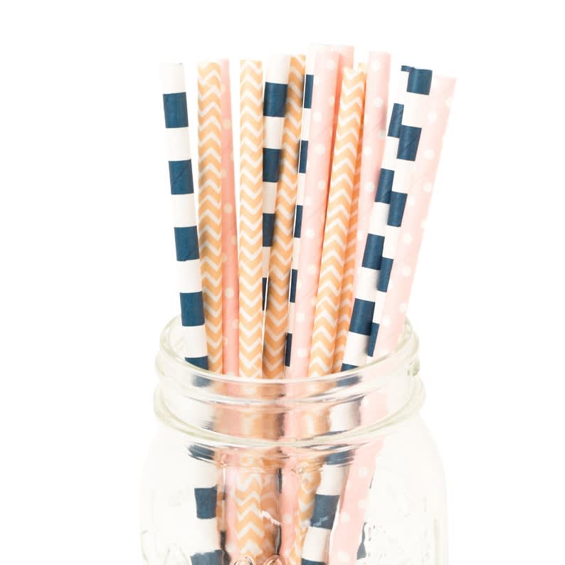patterned paper straws for bridal shower